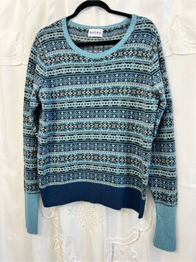 Brora 100% Scottish Cashmere Fair Isle Sweater Blue UK 14 US 10 Made Scotland